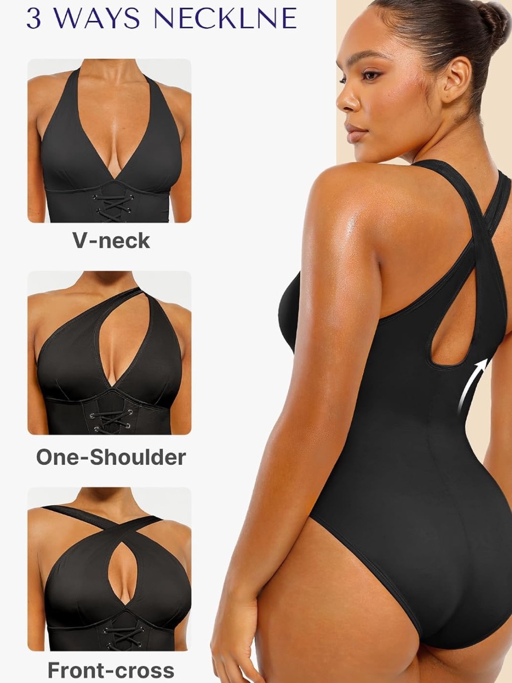 SHAPELLX Tummy Control One Piece Swimsuit Push Up Bathing Suit V Neck Size XL - Picture 4 of 8